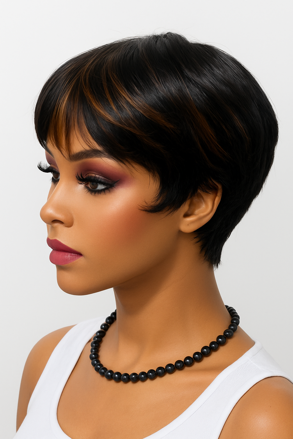 6-Inch Pixie Cut Wig – Ombre Black & Brown Highlights