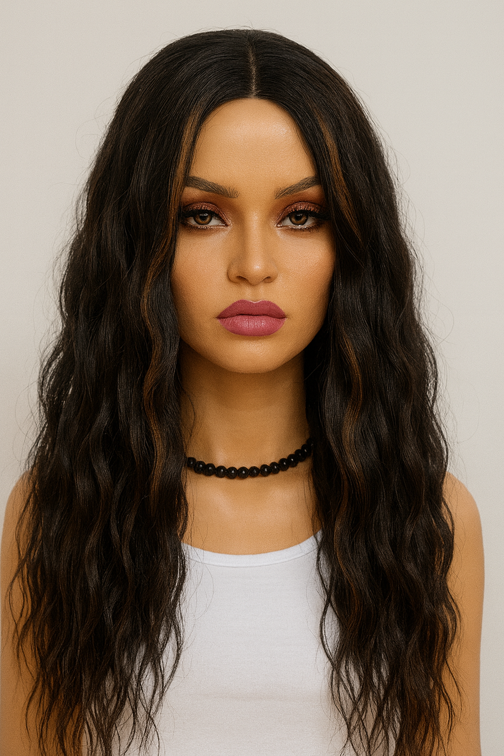 28-Inch Fluffy Long Synthetic Wig with Black and Blonde Highlights