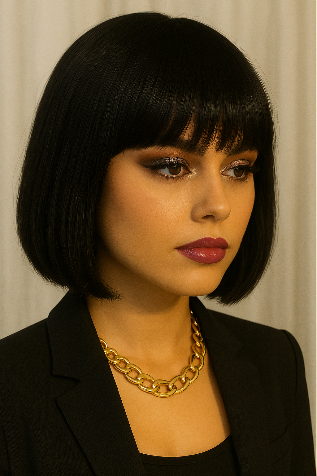 20cm Straight Brazilian Bob Wig with Bangs – 150% Density Synthetic Hair