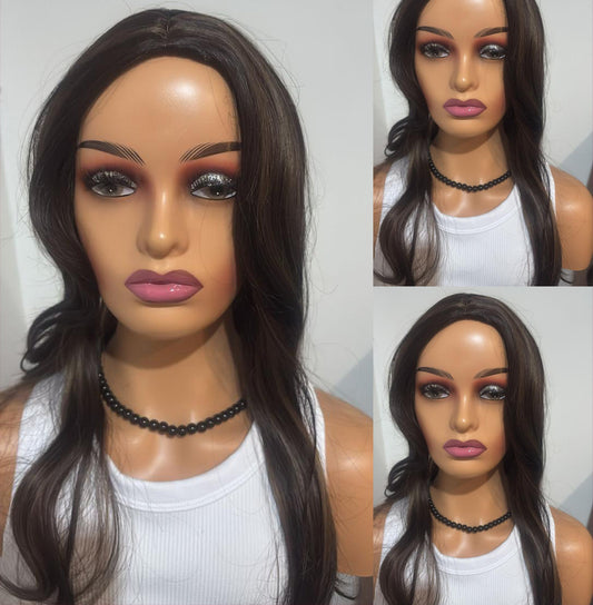 22-Inch Long Layered Wig – Brown Highlights, Heat-Resistant Synthetic