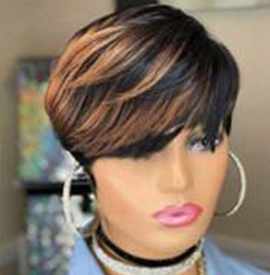 6-Inch Pixie Cut Wig – Ombre Black & Brown Highlights