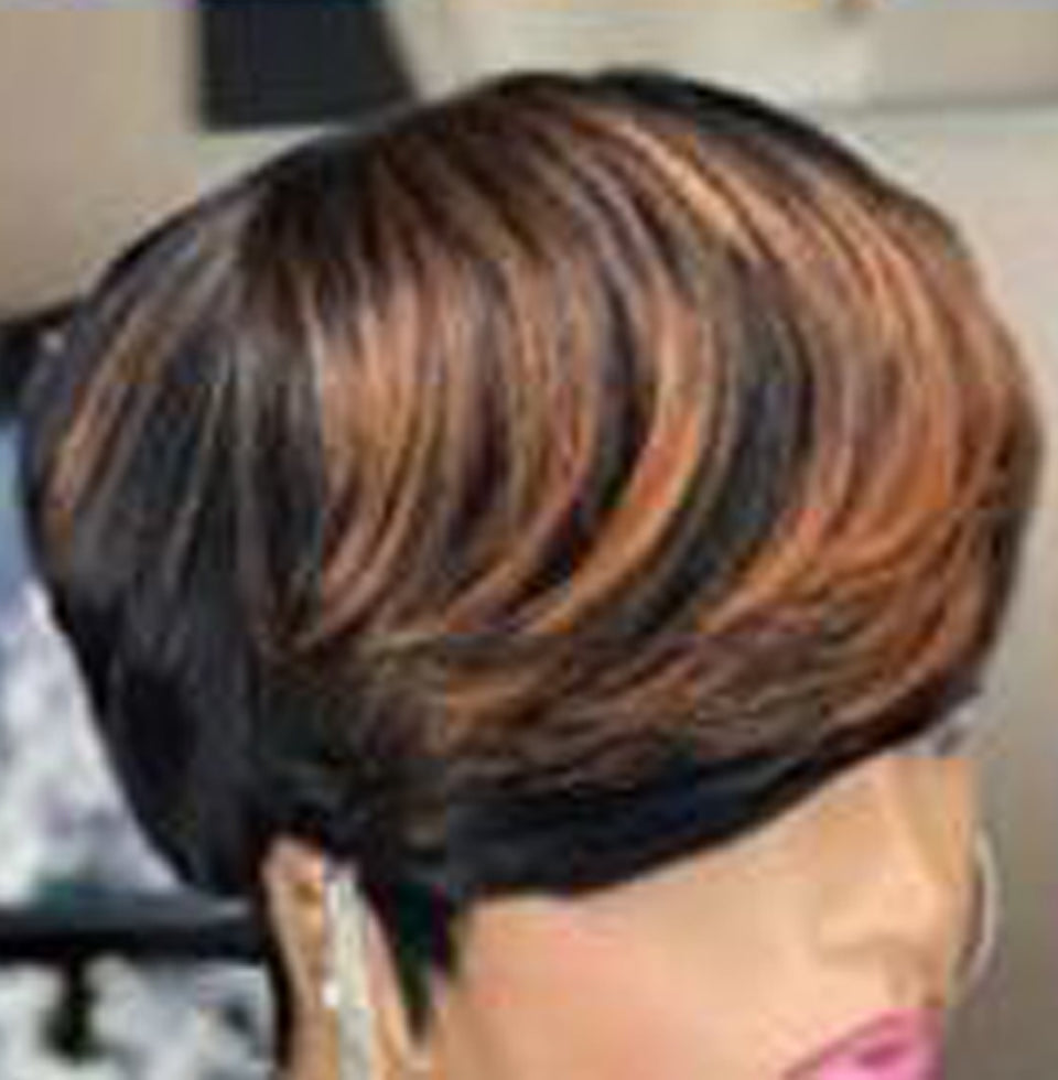 6-Inch Pixie Cut Wig – Ombre Black & Brown Highlights