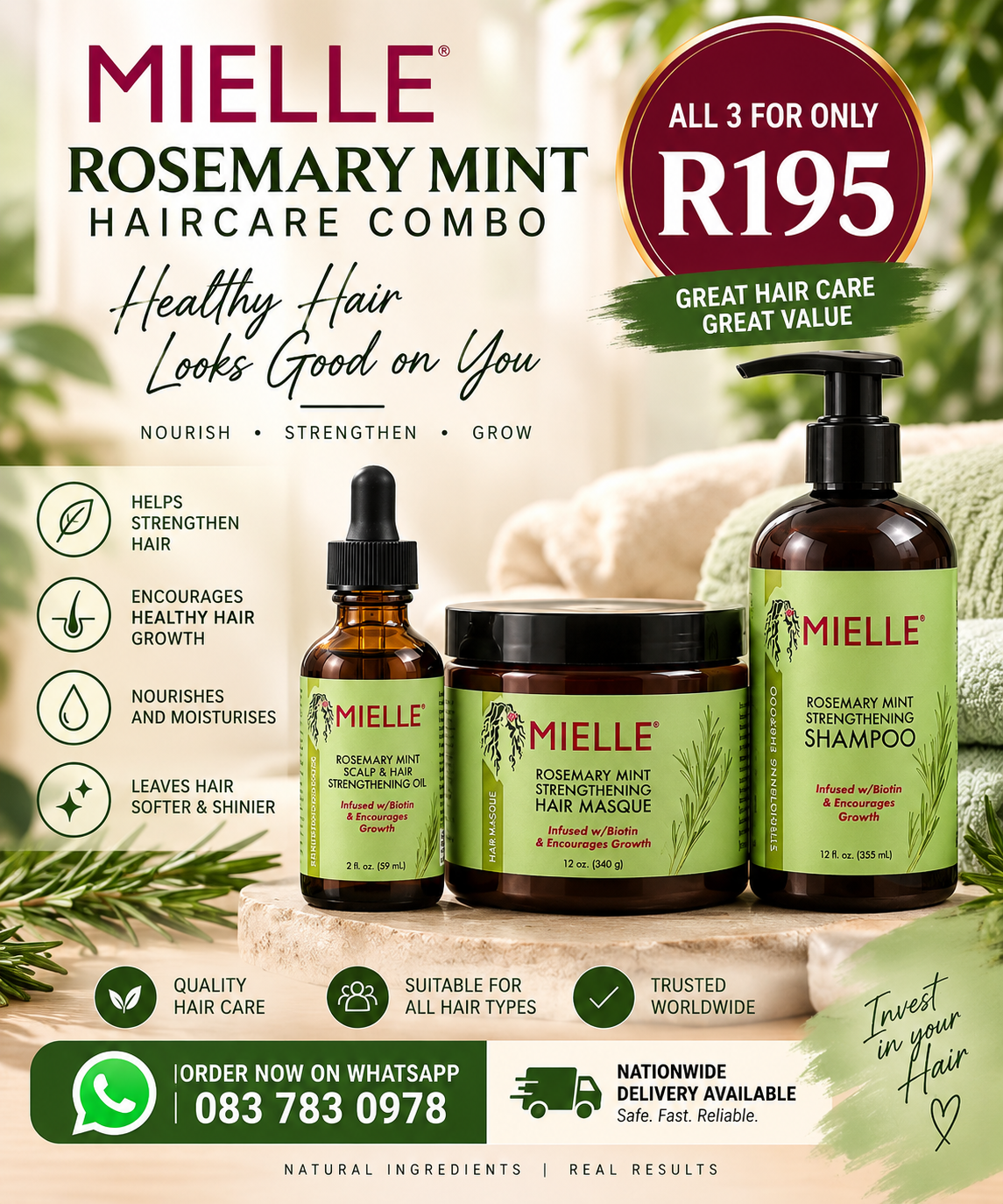 Mielle Rosemary hair combo