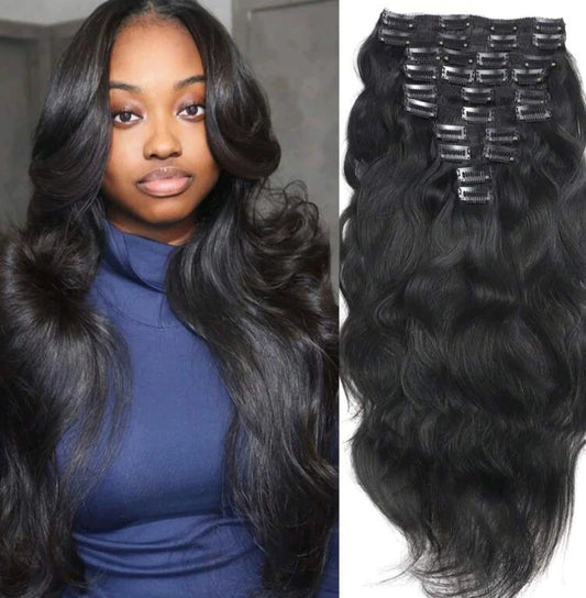 Black Wave Clip-In Extensions – 100% Human Hair