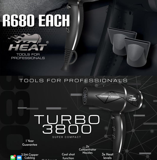 HEAT Turbo 3800 Super Compact Hair Dryer – Professional Power in a Compact Design