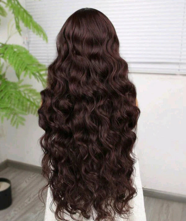 30-Inch Brown Lace Front Wig – Human Hair Blend, Heat-Resistant with Pre-Permed Hairline
