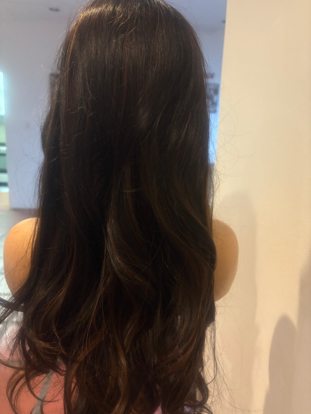 26” Long Curly Synthetic Wig – Black with Brown Highlights