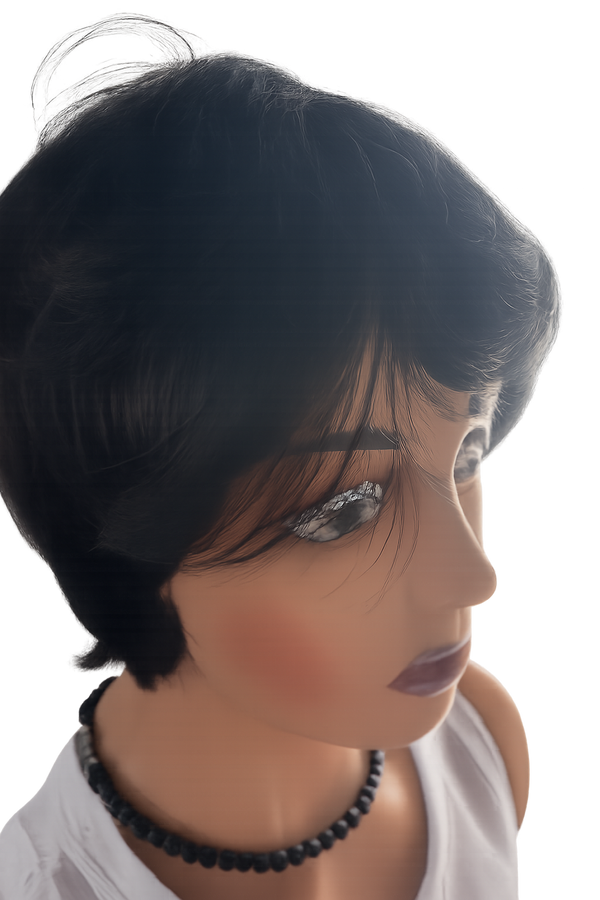 Short Glueless Human Hair Wig – Black (Natural Style)