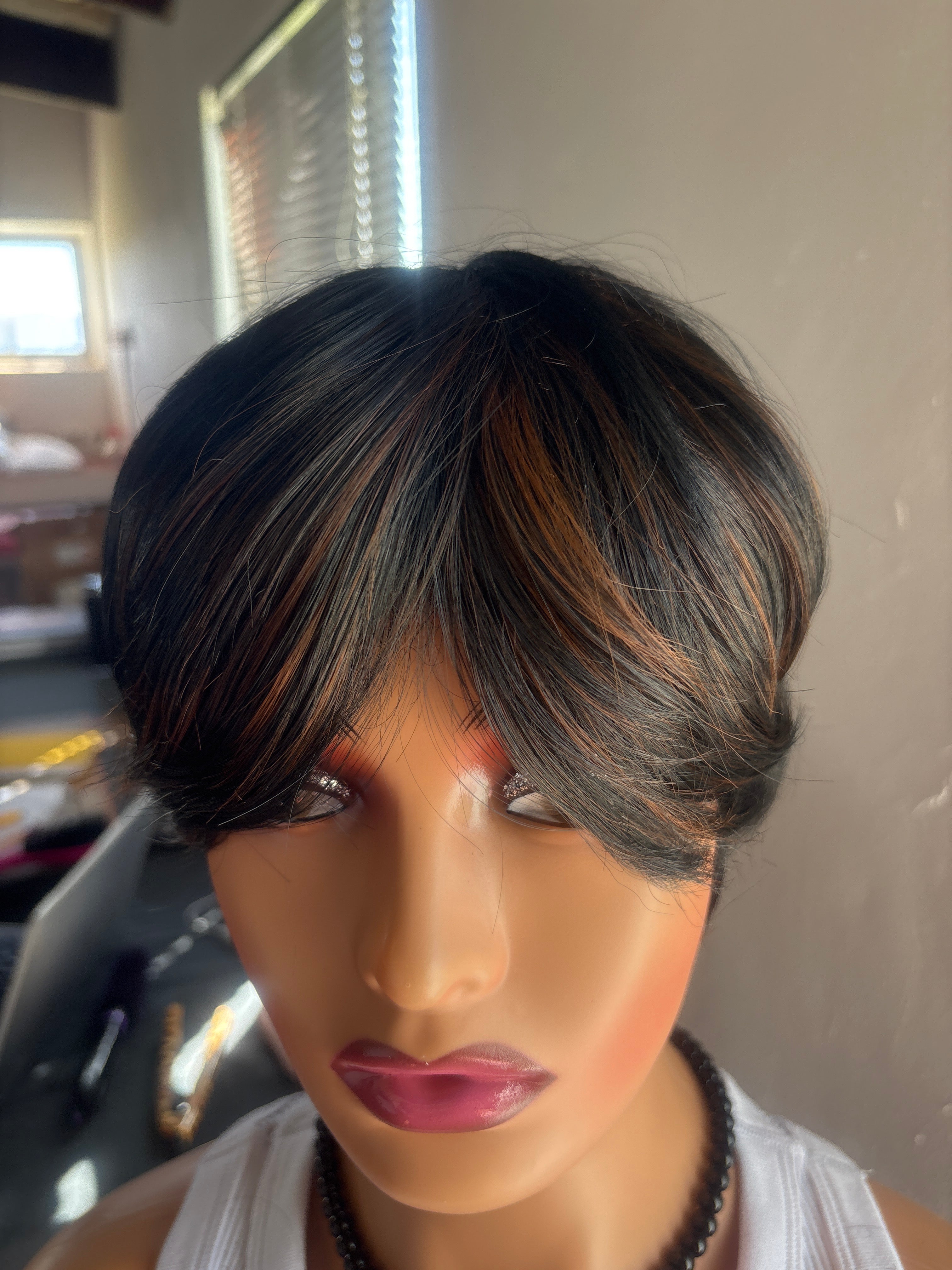 6 Inch Synthetic Hair Wig with Highlights – Short Natural Style