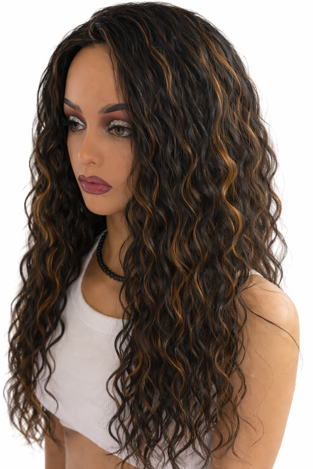 28 Inch Synthetic Long Curly Wig with Highlights – Soft Natural Look
