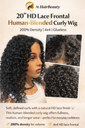 20 Inch HD Lace Frontal Human-Blended Curly Wig – 200% Density (4x4, Glueless)