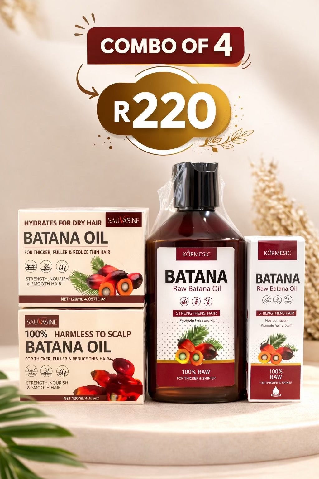 Batana Hair Growth Combo (4-Piece Set) – Shampoo, Hair Food & Raw Batana Oils