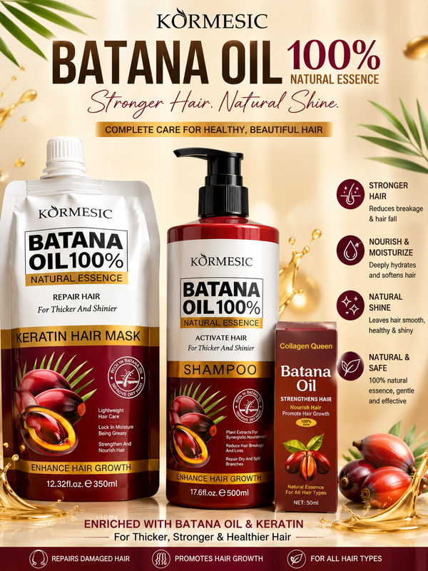 Kormesic Batana Oil Hair Care Set | Shampoo, Keratin Hair Mask & Batana Oil up