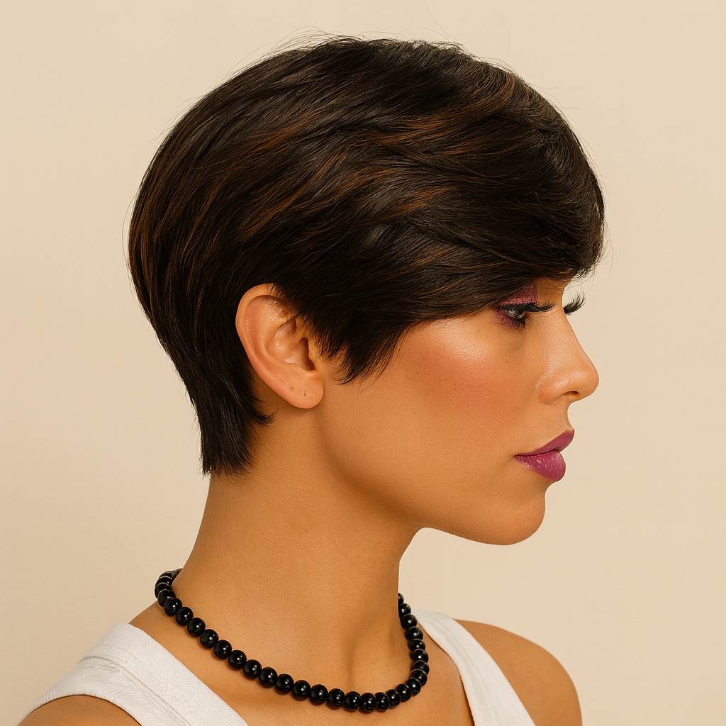 6-Inch Pixie Cut Short Wig – Red & Brown Ombre Blend
