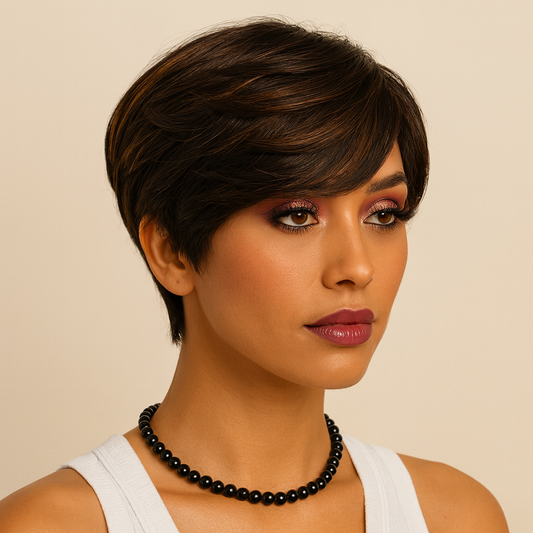 6-Inch Pixie Cut Short Wig – Red & Brown Ombre Blend