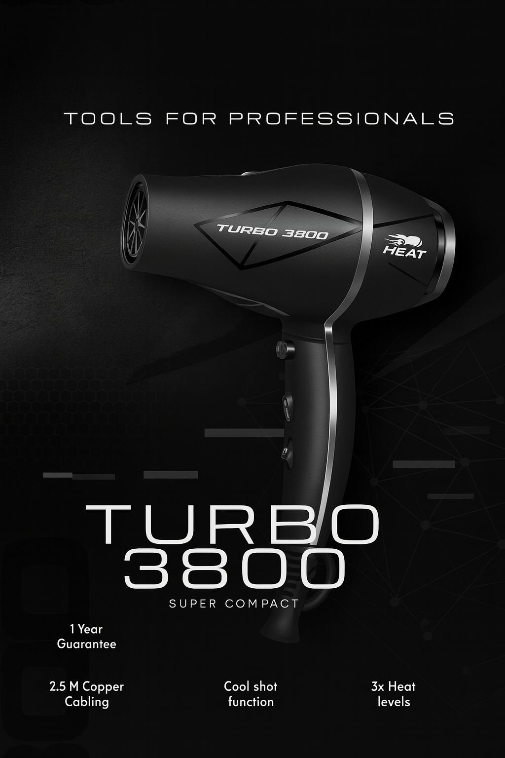 HEAT Turbo 3800 Super Compact Hair Dryer – Professional Power in a Compact Design