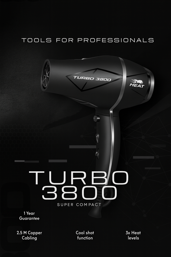 HEAT Turbo 3800 Super Compact Hair Dryer – Professional Power in a Compact Design