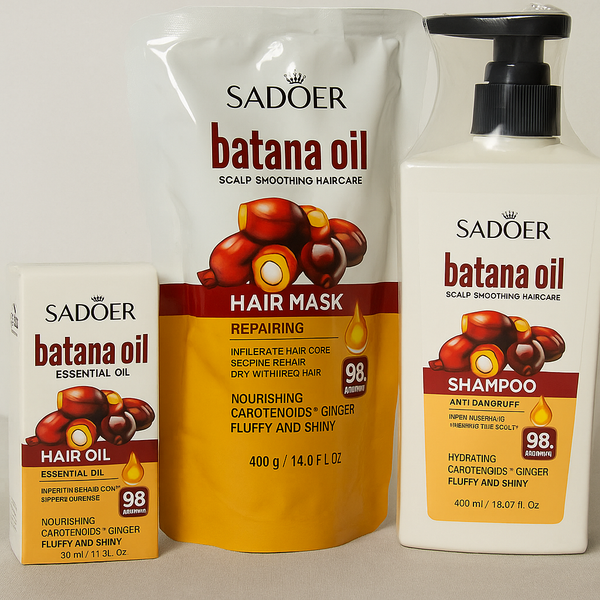 Sadoer Batana Oil Haircare Set – Shampoo + Hair Mask + Hair Oil (Complete Repair & Shine Kit)
