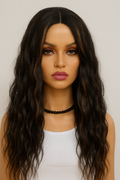 28-Inch Fluffy Long Synthetic Wig with Black and Blonde Highlights
