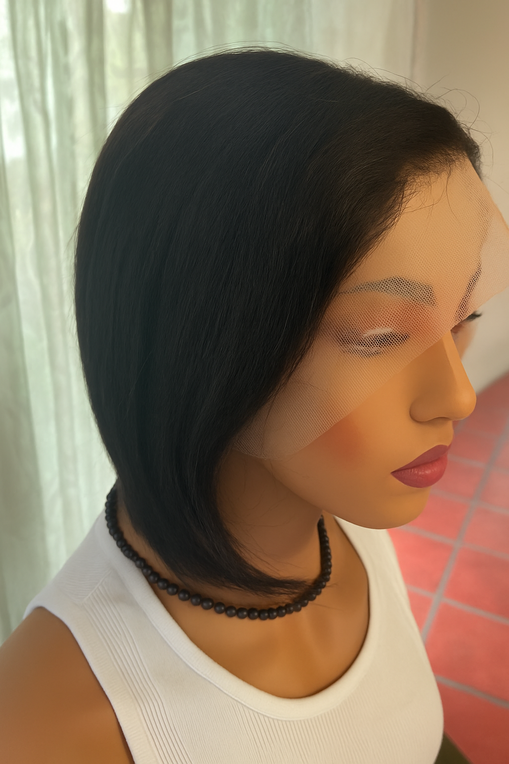 20cm Human Hair Wig with Lace – Natural Black Short Bob