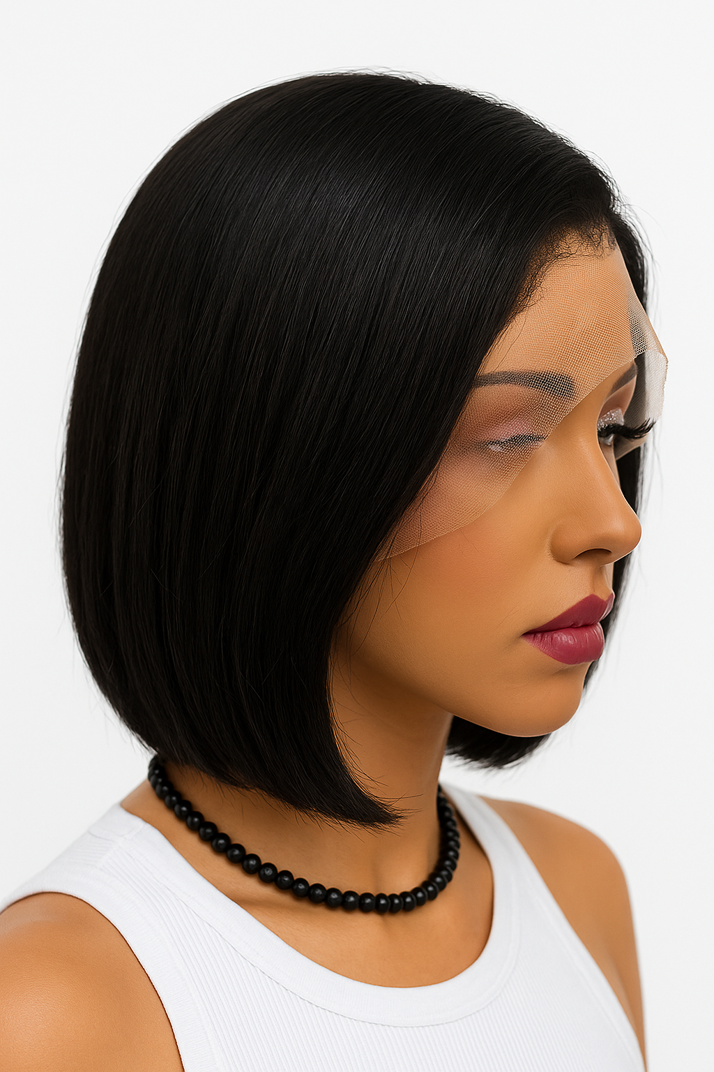 20cm Human Hair Wig with Lace – Natural Black Short Bob