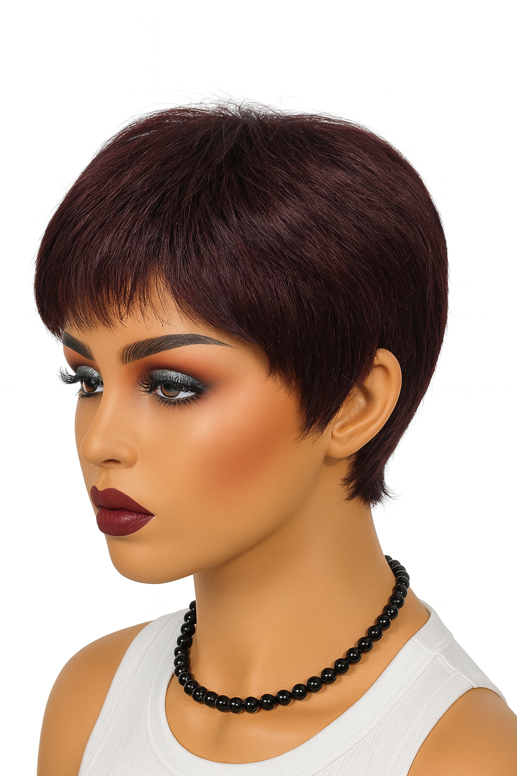 Short 3-Inch Wavy Pixie Cut Synthetic Wig – Burgundy Colour