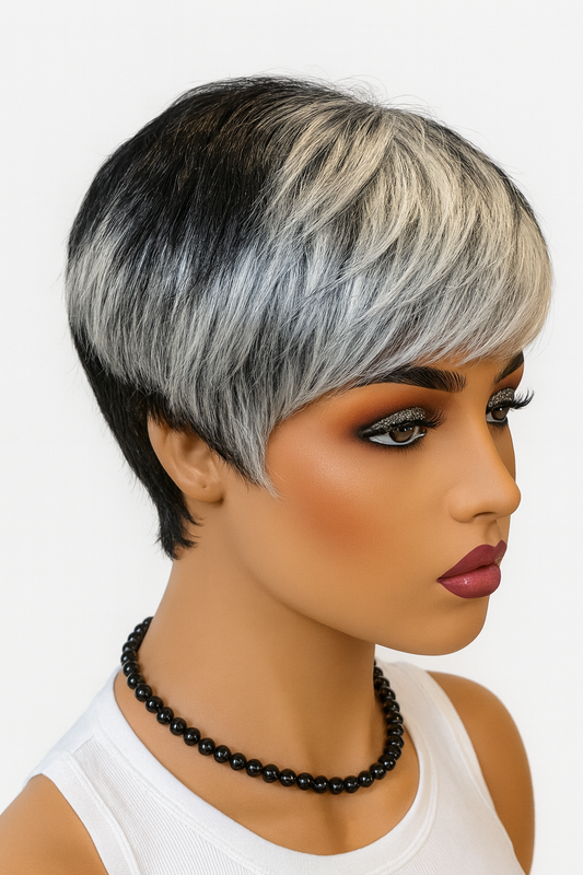 3.5-Inch Pixie Style Synthetic Wig – Grey and Black Blend