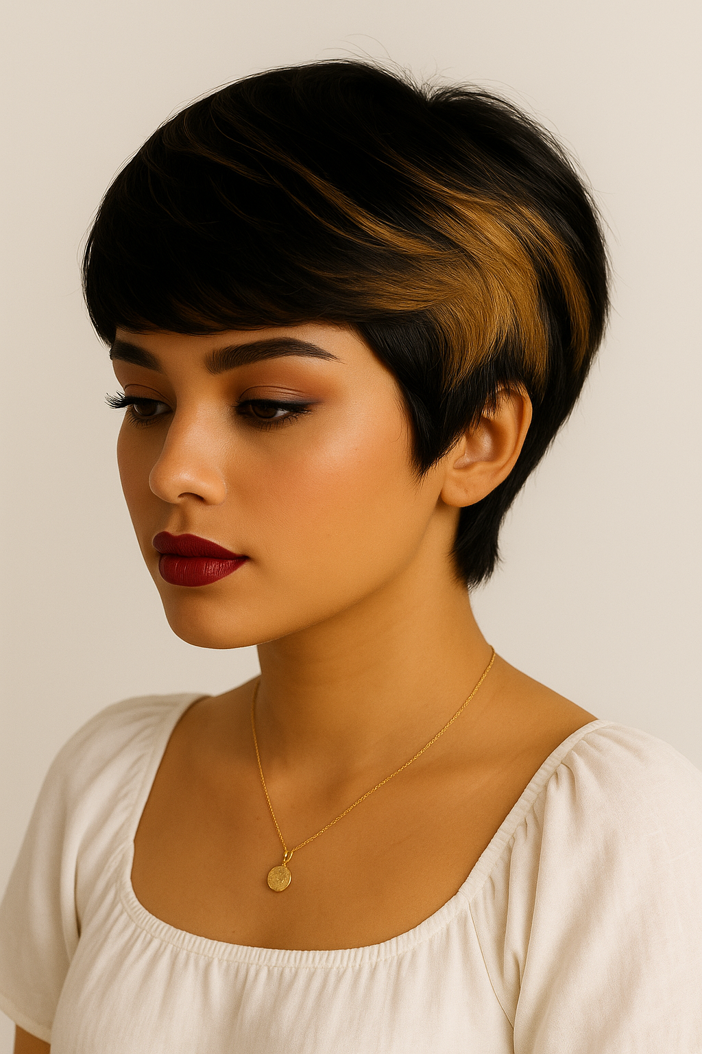 Short Glueless Human Hair Wig with Highlights – Natural Style