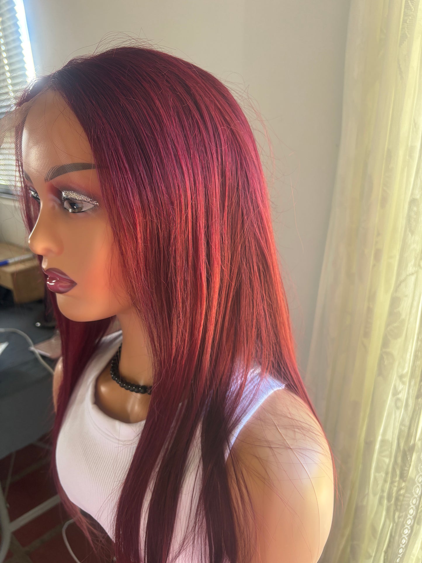 16 inch Burgundy Glueless Human Hair Lace Frontal 13x4 – 200% Density