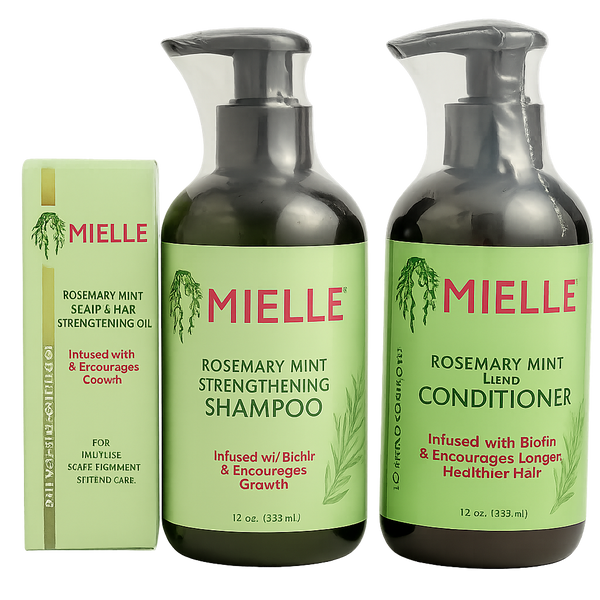 Mielle Rosemary Mint 3-Step Growth Combo – Shampoo, Conditioner & Oil