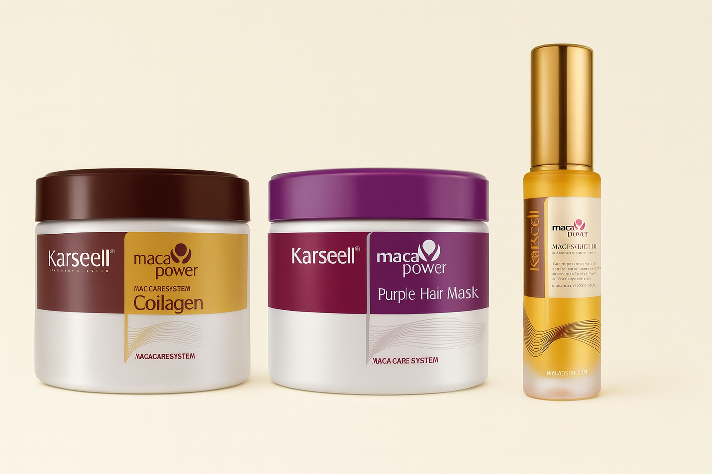 Karseell Collagen & Purple Hair Mask Combo with Maca Essence Oil – 3-Step Repair & Shine Set (500ml + 500ml + 100ml)