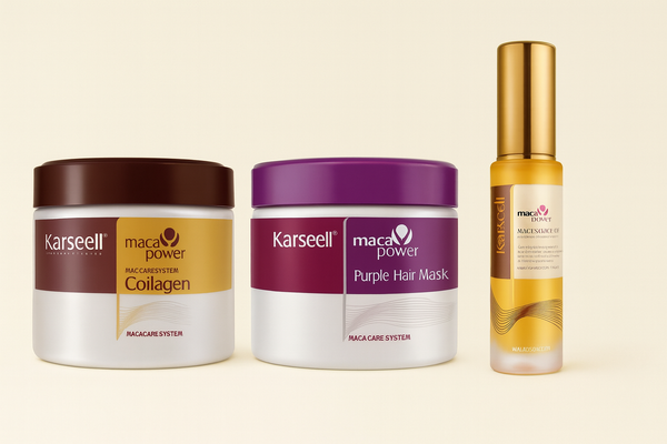 Karseell Collagen & Purple Hair Mask Combo with Maca Essence Oil – 3-Step Repair & Shine Set (500ml + 500ml + 100ml)