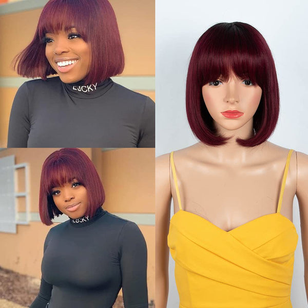 Human Hair Short Bob Wig – Machine-Made, Simple Style