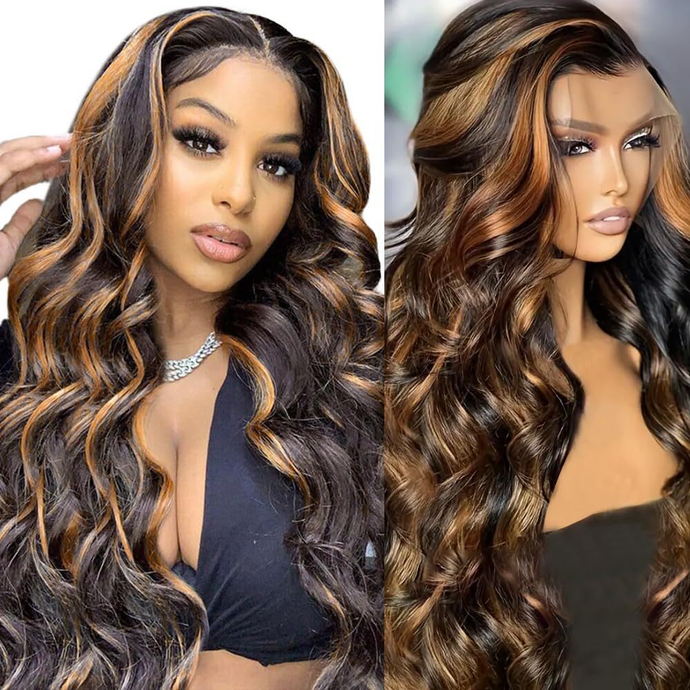 Long Curly Synthetic Wig – M1559 1B/30 Highlights, Machine-Made