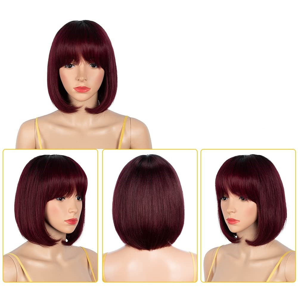 Human Hair Short Bob Wig – Machine-Made, Simple Style