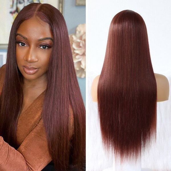 Red Brown Long Straight Human Hair Wig | Heat-Friendly Exotic Collection