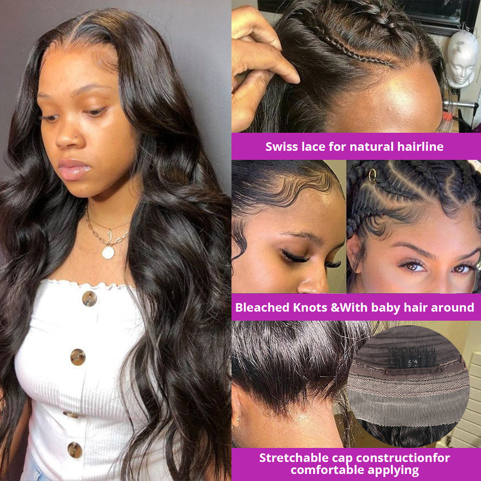 Brazilian Human Hair Lace Wig – Deep Parting, Natural Color (16"–36")